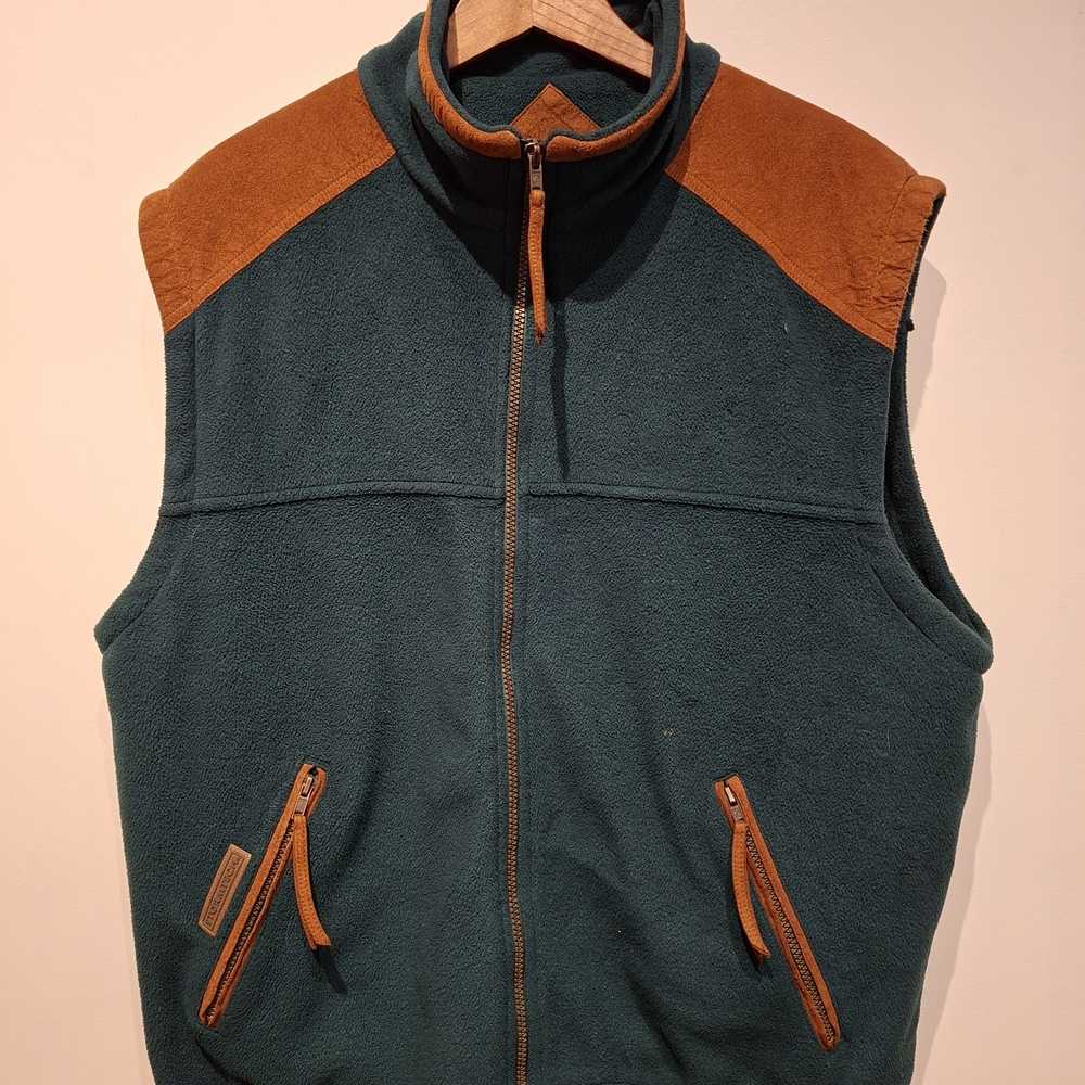 Stormtech Men's Green and Brown Fleece Vest XL, Vintage